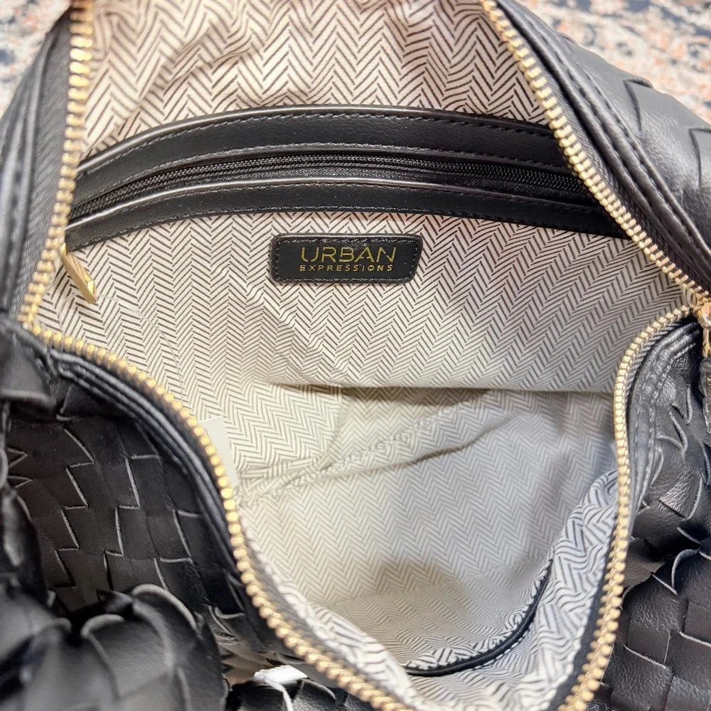 LAST ONE NWT Urban Expressions ‘Vanessa’ Woven Vegan Leather Knot Hobo in Black